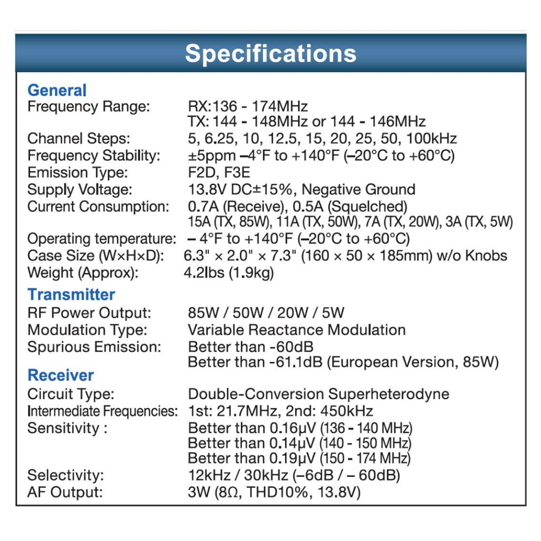 Yaesu FT-3185RASP VHF FM Mobile Transceiver