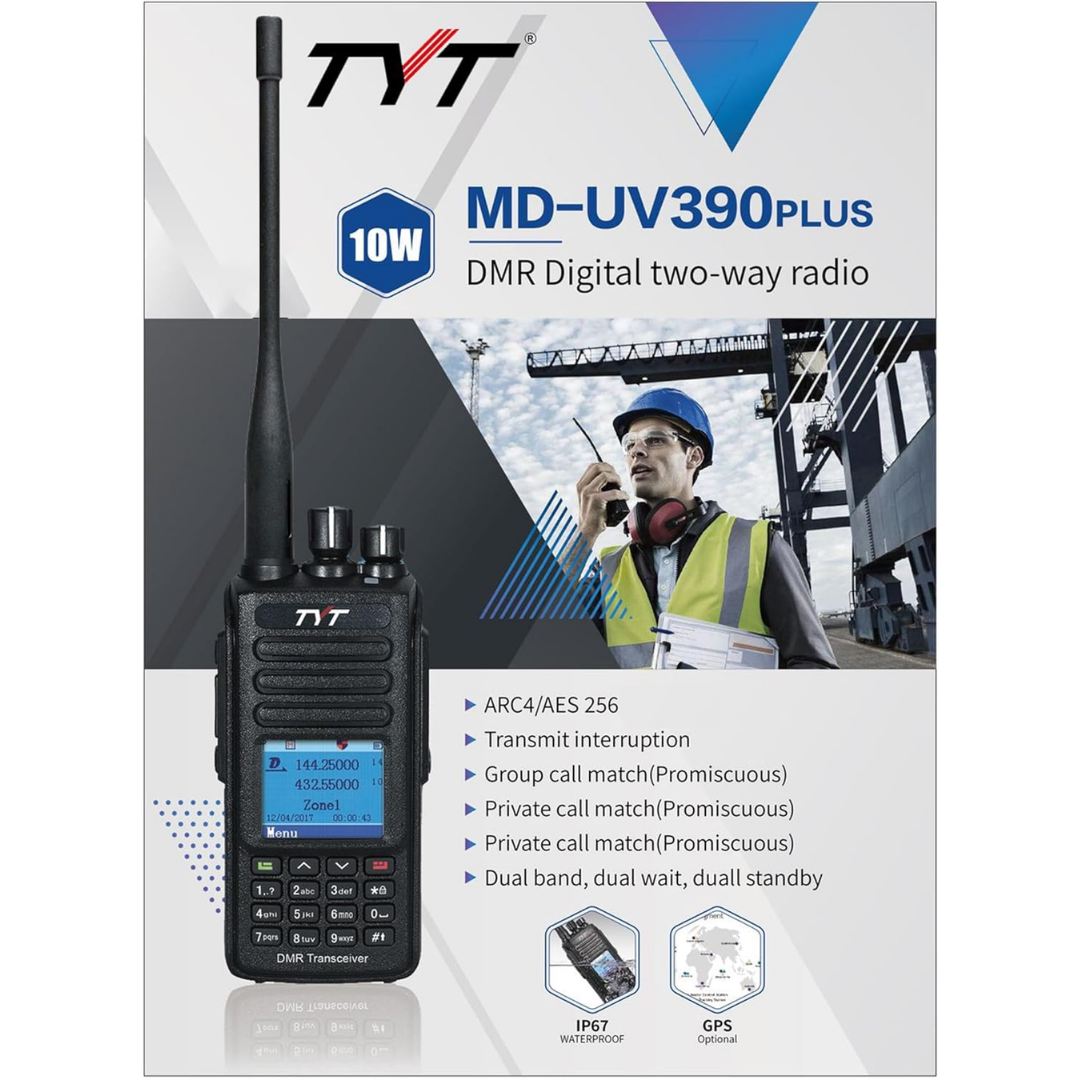 TYT MD-UV390 Plus Dual Band DMR Handheld Transceiver with GPS, AES and IP67 Rating - RFCharge